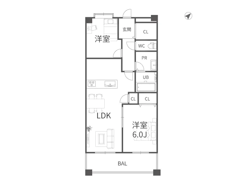 コナパラッツォ甲子園（2LDK）中古マンションの間取り図