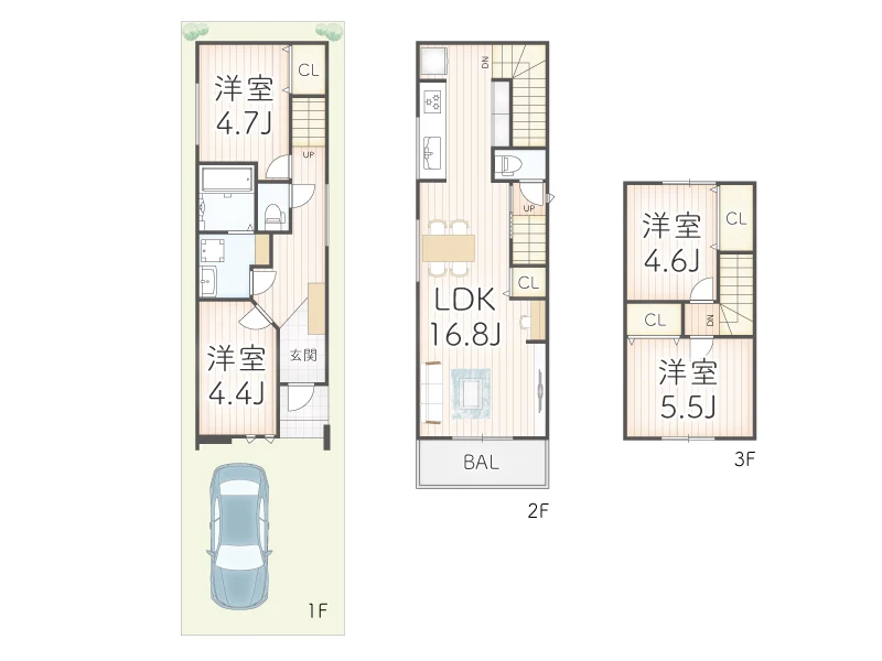 京都市伏見区淀樋爪町の新築一戸建ての間取り図