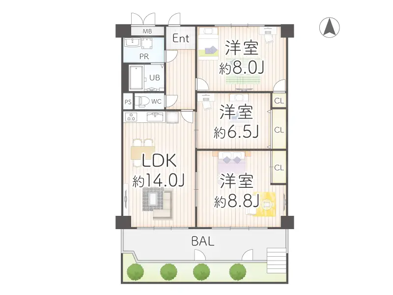 鴻池日光ハイツ（4LDK）中古マンションの間取り図