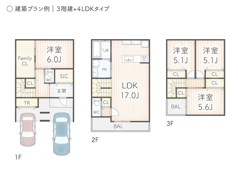 東大阪市大蓮南３丁目建築条件無し土地の建築プラン例