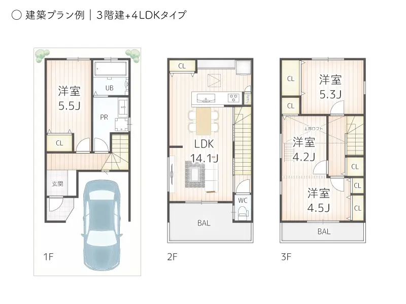 東大阪市瓜生堂１丁目建築条件付き土地の建築プラン例