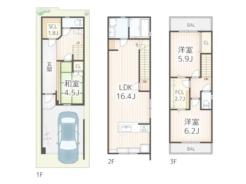 大阪市東住吉区矢田7丁目の新築一戸建ての間取り図