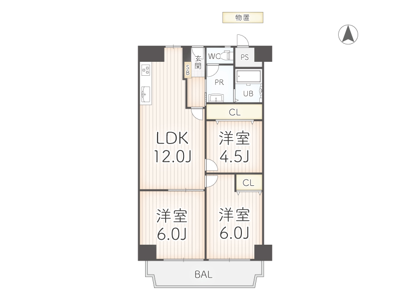 ローレルハイツ茨木総持寺２号棟（3LDK）の間取り図