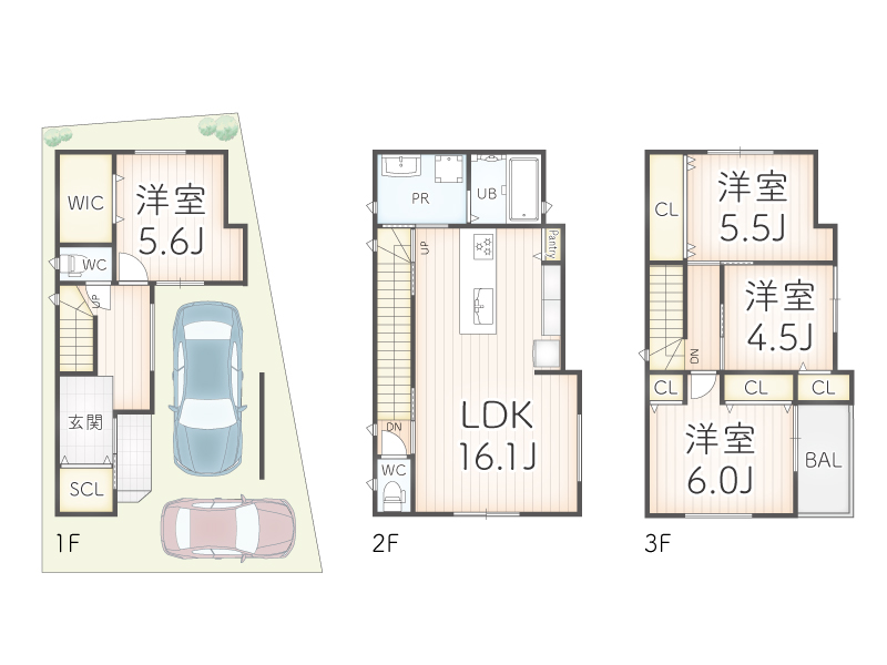 大阪市港区八幡屋3丁目の新築一戸建ての間取り図