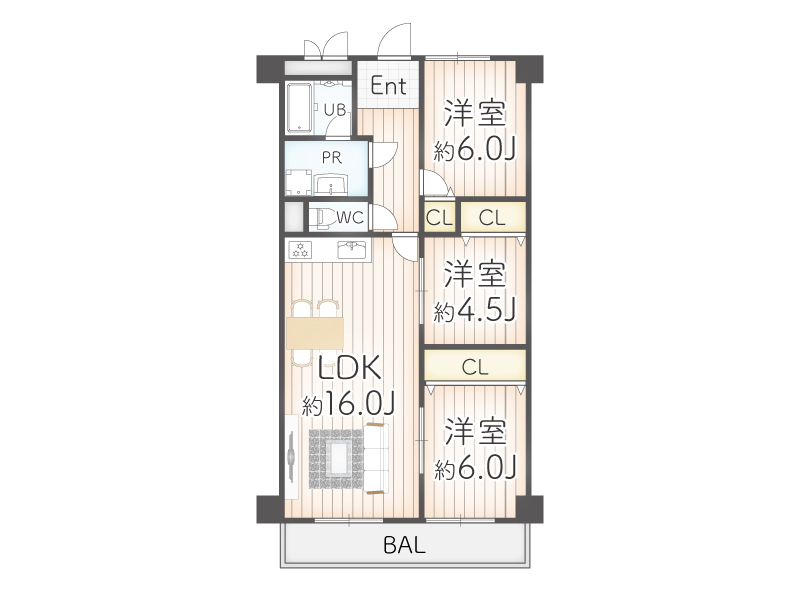 南海狭山コーポ２号棟（4LDK）中古マンションの間取り図