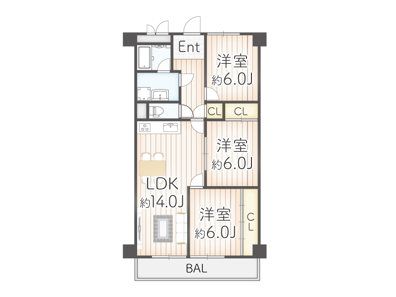 南海狭山コーポ２号棟（4LDK）中古マンションの間取り図